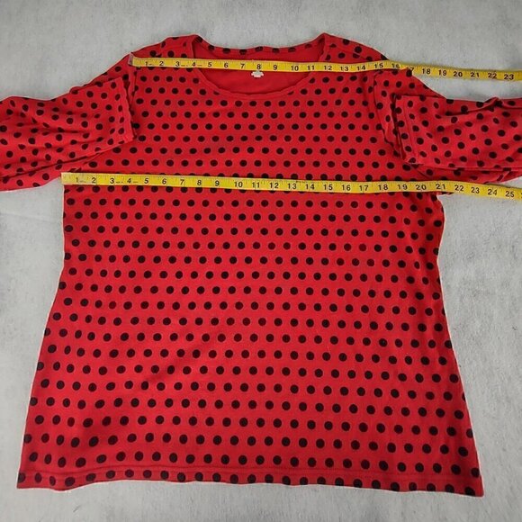 Kim Rogers Womens 100% Cotton Red And Black Polka Dot Pullover Shirt. Size XL - Picture 7 of 12